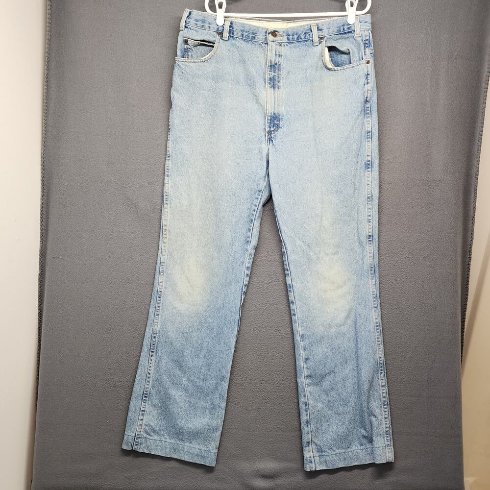 Vintage Sheplers Jeans Men 36x31 Light Wash Blue Bootcut Western Distressed READ